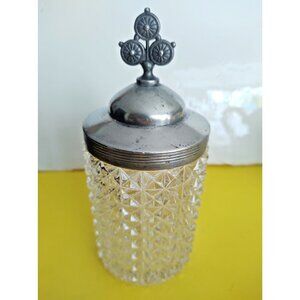 Antique Glass Lidded Pickle Jar Diamond Point Pattern 1900's